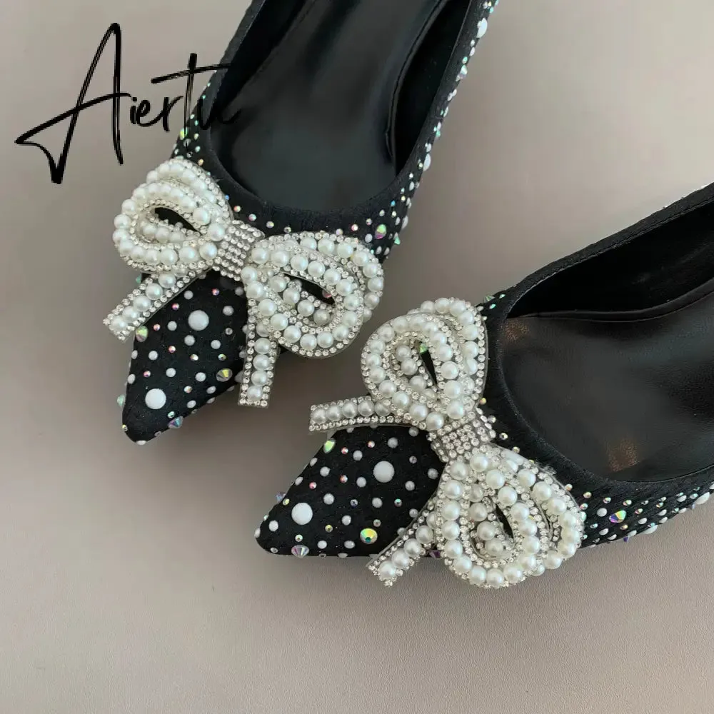 Aiertu  Women Shoes High Heels Thin Heels Slip on Luxury Pumps Mules Elegant Designer Shoes Knot Pointed Toe Fashion Ladies for Wedding