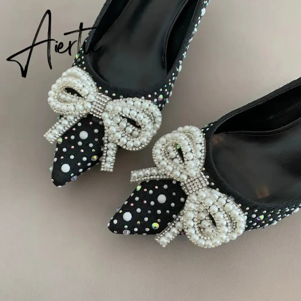 Aiertu  Women Shoes High Heels Thin Heels Slip on Luxury Pumps Mules Elegant Designer Shoes Knot Pointed Toe Fashion Ladies for Wedding