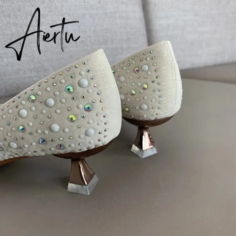 Aiertu  Women Shoes High Heels Thin Heels Slip on Luxury Pumps Mules Elegant Designer Shoes Knot Pointed Toe Fashion Ladies for Wedding