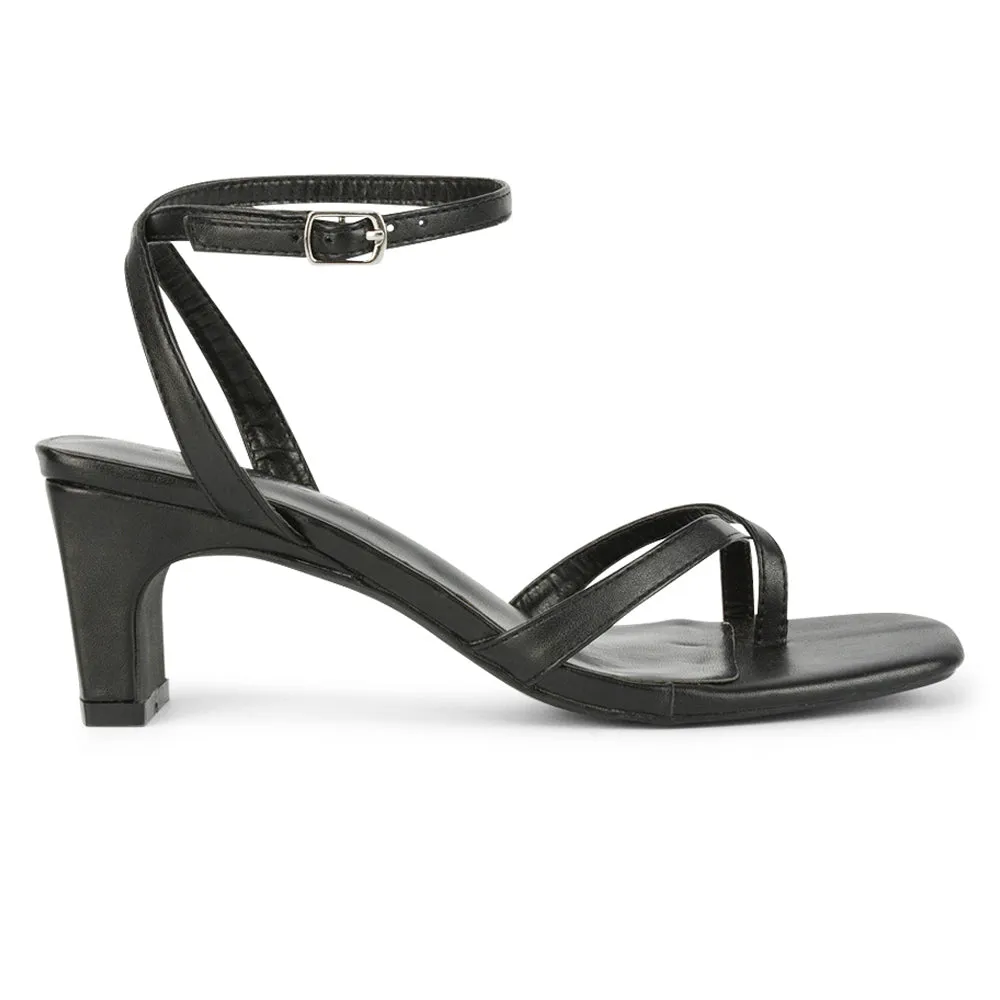 August Toe Post Low Mid-Block Heel Square Toe Ankle Strap Sandals in Mustard Faux Leather