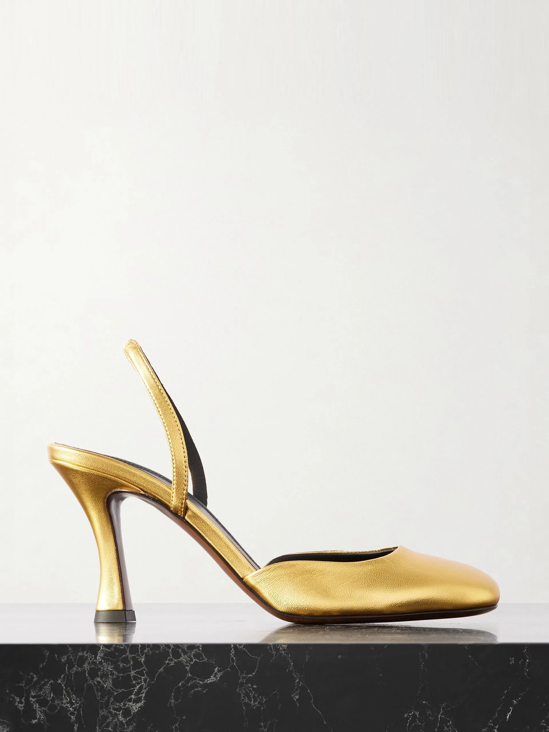 Baten metallic leather slingback pumps