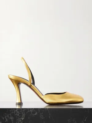 Baten metallic leather slingback pumps