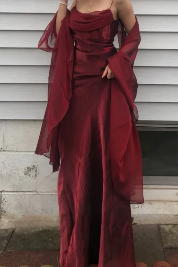 Beautiful Spaghetti Straps Party Dresses, Simple Burgundy Long Prom Dress KPP2166