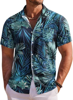 COOFANDY Men's Hawaiian Shirt Short Sleeve Floral Button Down Shirts Tropical Holiday Beach Shirts