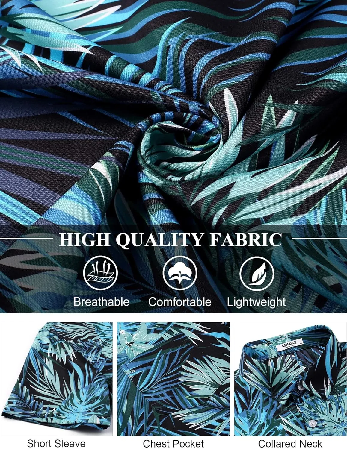 COOFANDY Men's Hawaiian Shirt Short Sleeve Floral Button Down Shirts Tropical Holiday Beach Shirts