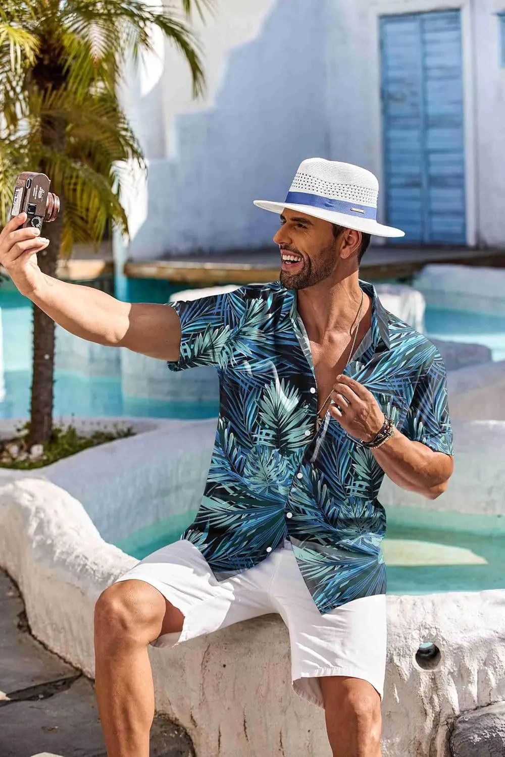 COOFANDY Men's Hawaiian Shirt Short Sleeve Floral Button Down Shirts Tropical Holiday Beach Shirts