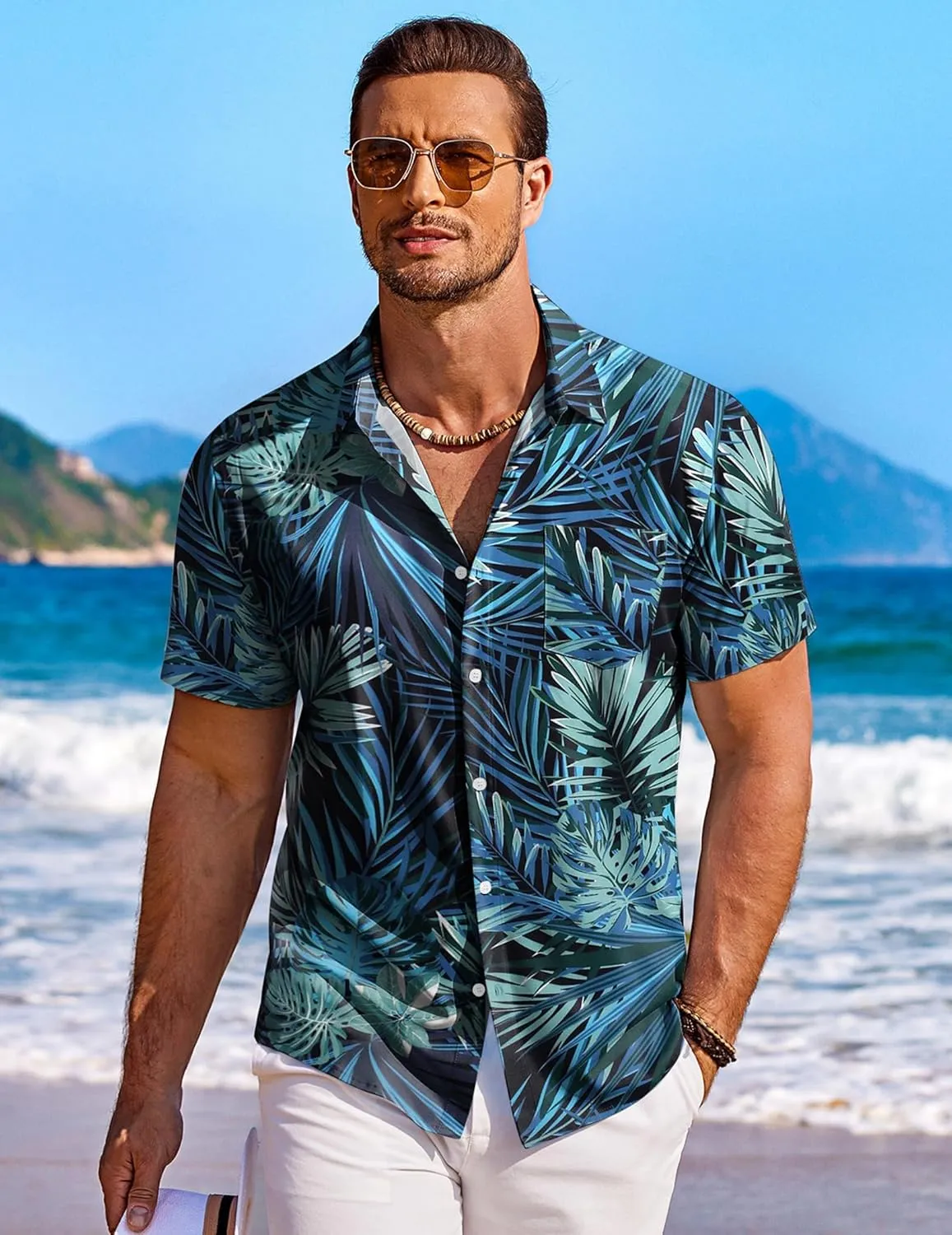 COOFANDY Men's Hawaiian Shirt Short Sleeve Floral Button Down Shirts Tropical Holiday Beach Shirts