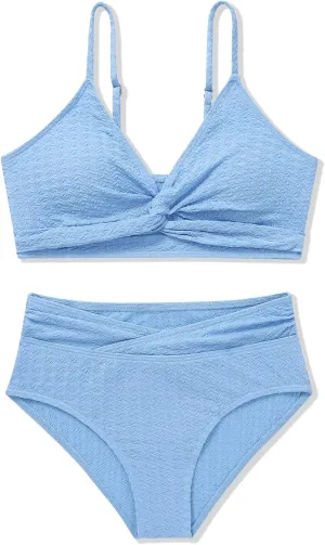 Girls Swimsuit Solid Bathing Suit 2 Piece Twist Cross Adjustable Straps Bikinis for Teen Girls with Chest Pad