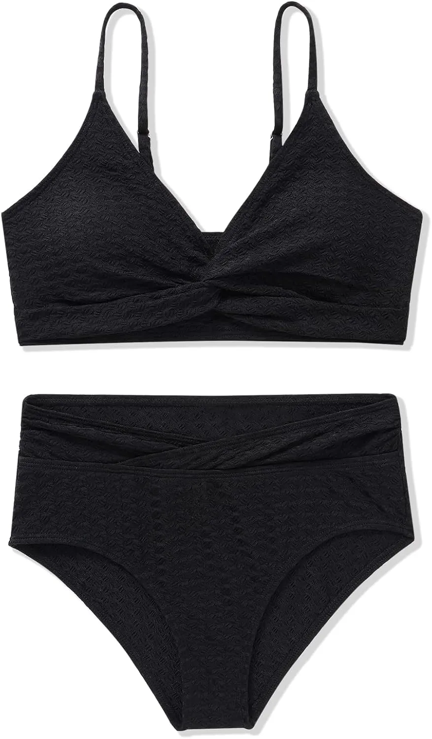 Girls Swimsuit Solid Bathing Suit 2 Piece Twist Cross Adjustable Straps Bikinis for Teen Girls with Chest Pad
