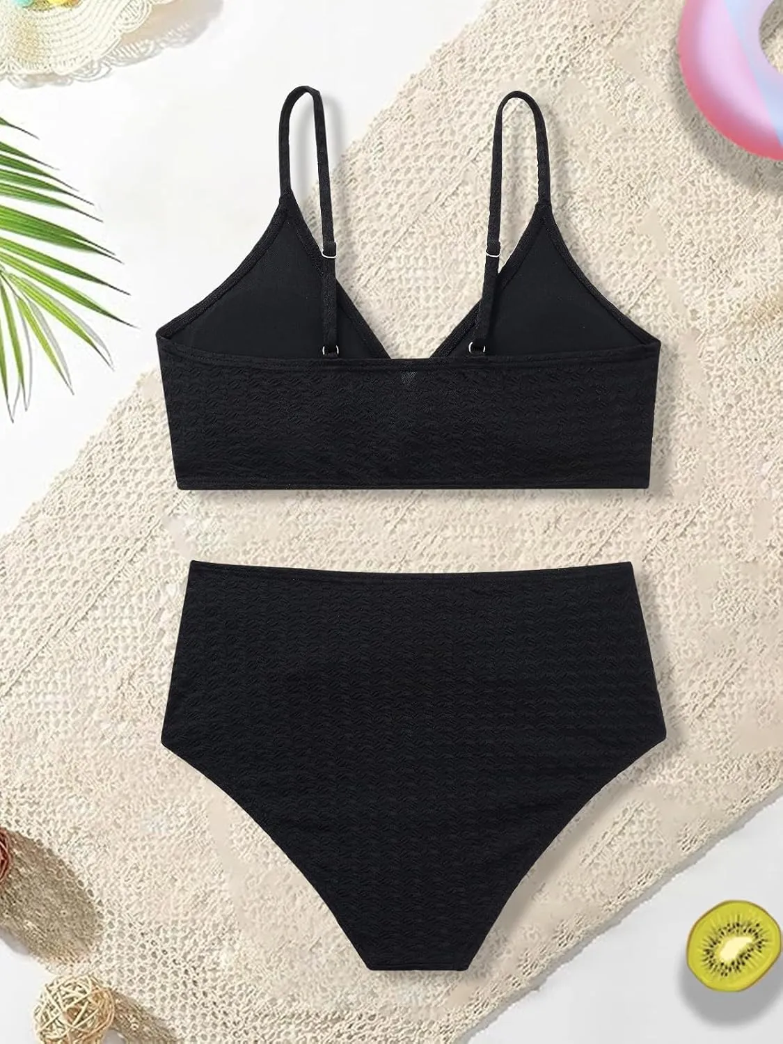 Girls Swimsuit Solid Bathing Suit 2 Piece Twist Cross Adjustable Straps Bikinis for Teen Girls with Chest Pad