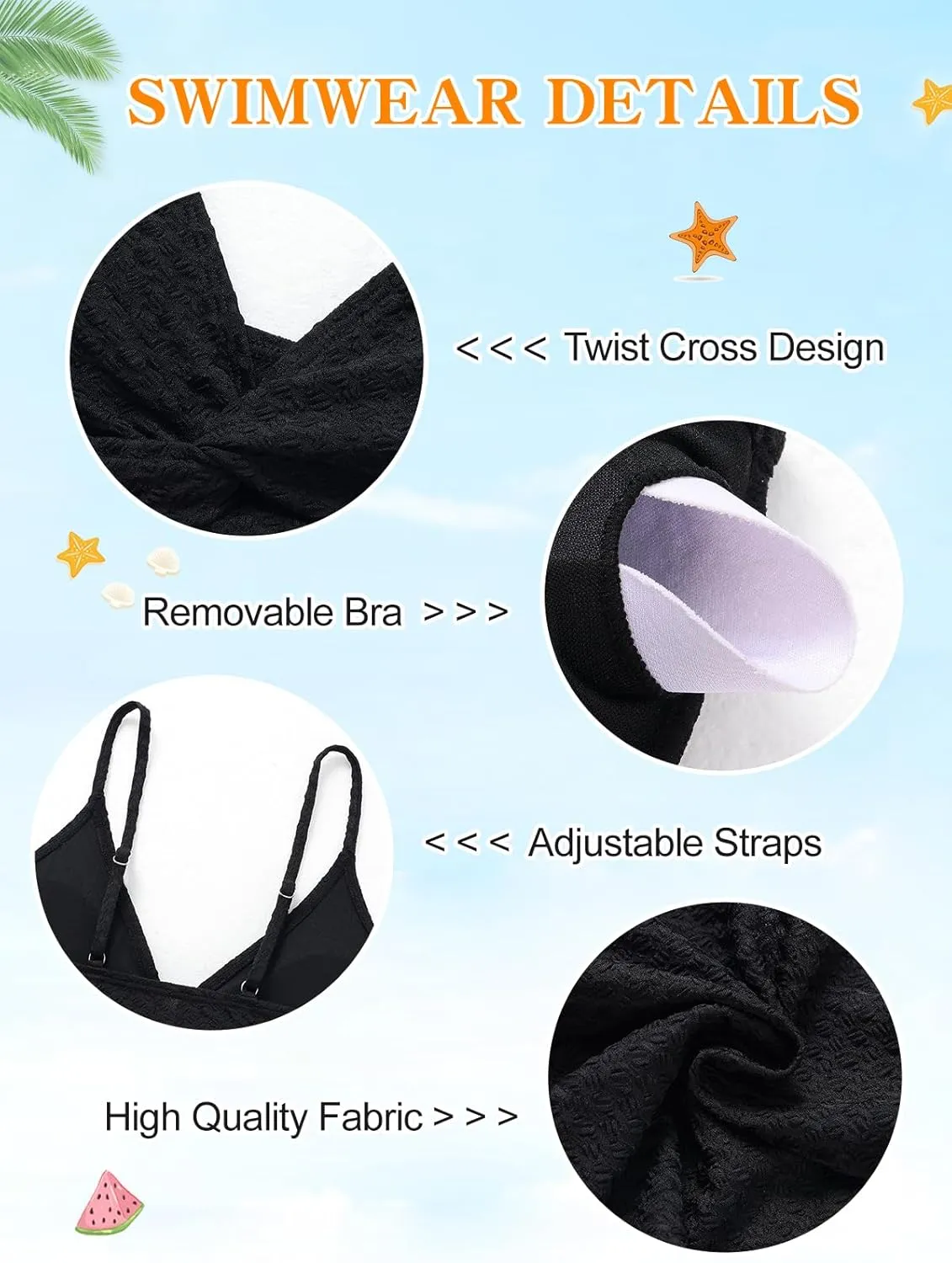 Girls Swimsuit Solid Bathing Suit 2 Piece Twist Cross Adjustable Straps Bikinis for Teen Girls with Chest Pad