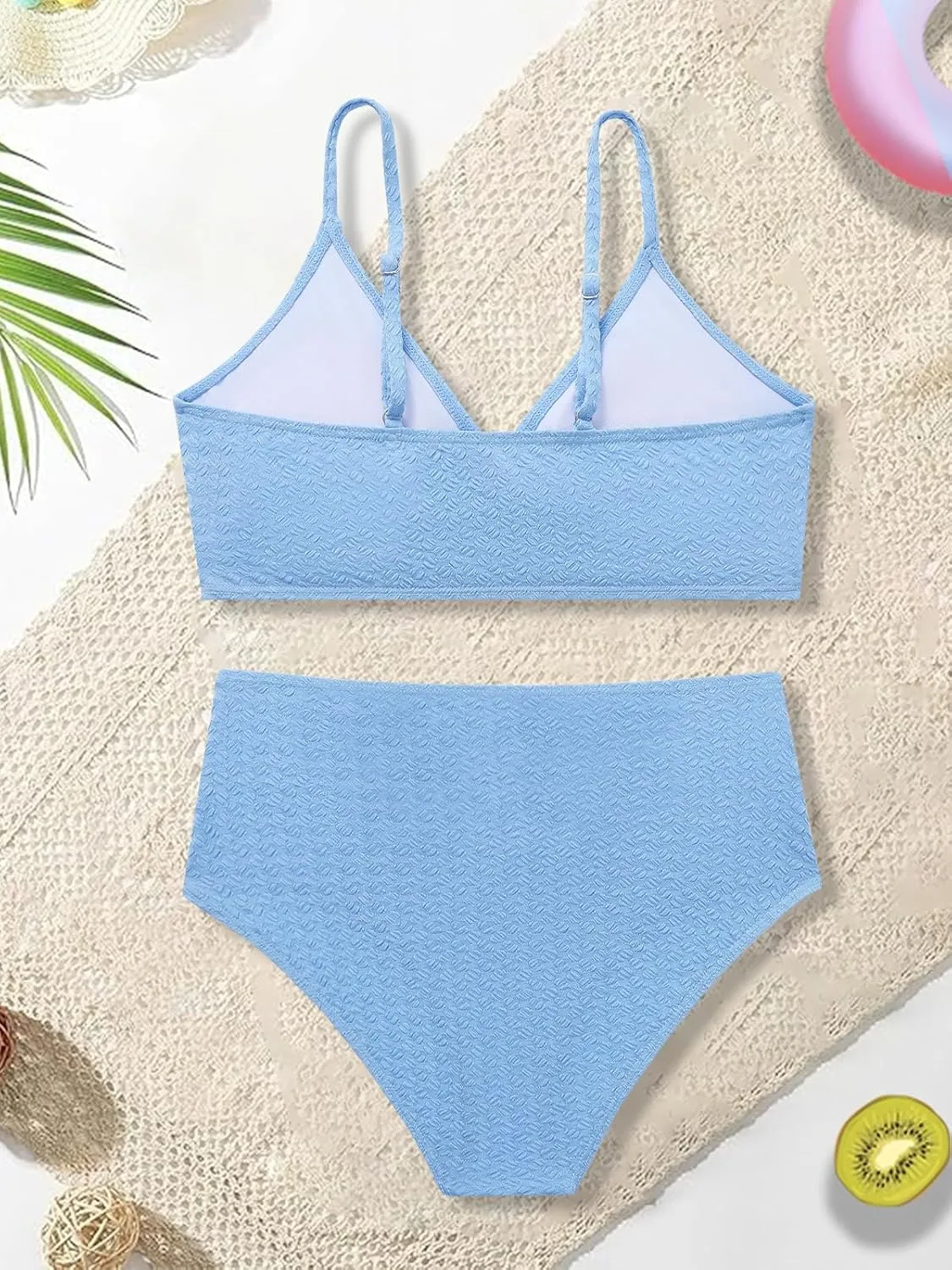 Girls Swimsuit Solid Bathing Suit 2 Piece Twist Cross Adjustable Straps Bikinis for Teen Girls with Chest Pad