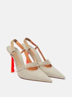 Grey linen slingback pumps