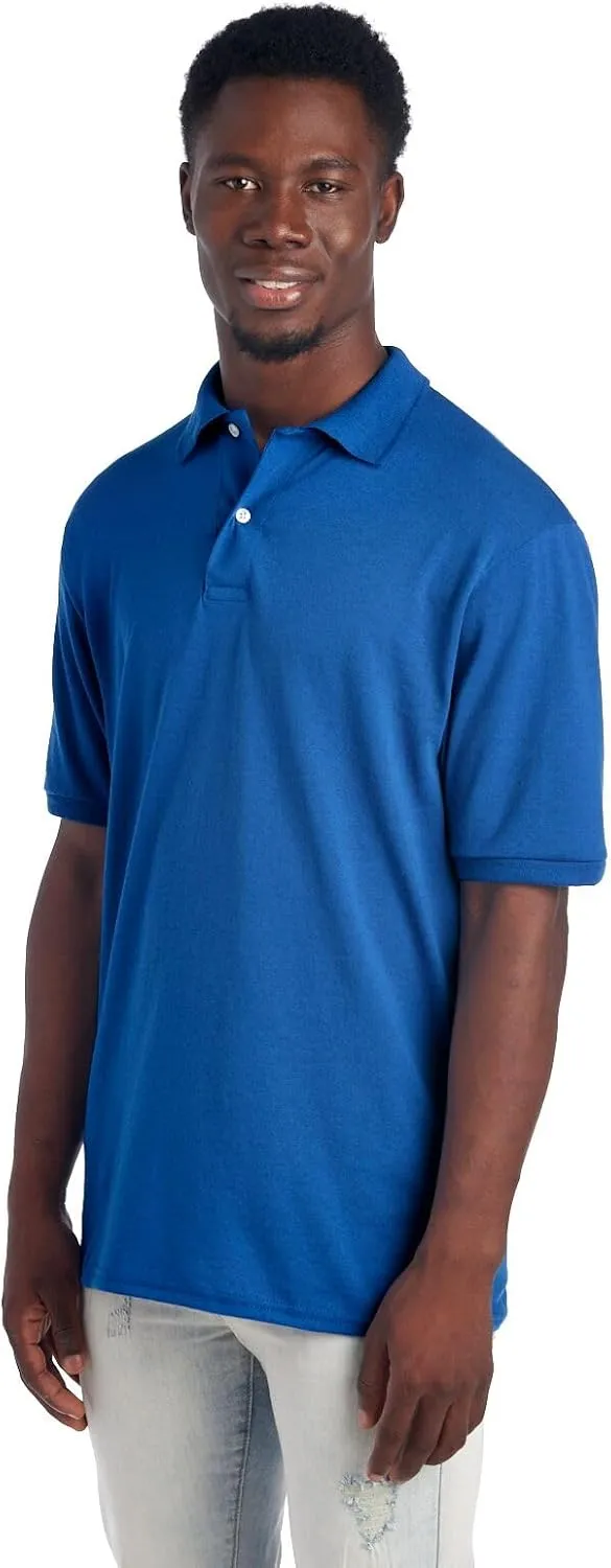 Jerzees Men's Short Sleeve Polo Shirts, Cotton Blend, Two Button Closure, Regular Fit, Sizes S-5x