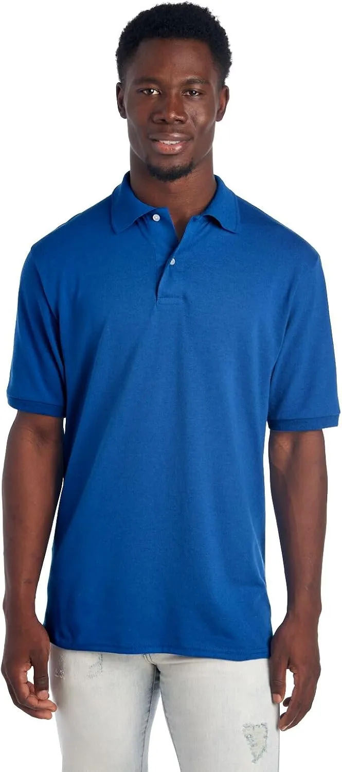 Jerzees Men's Short Sleeve Polo Shirts, Cotton Blend, Two Button Closure, Regular Fit, Sizes S-5x