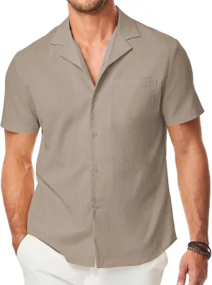 JMIERR Men's Casual Button Down Shirts Short Sleeve Textured Summer Beach Shirt Cuban Vacation Shirts with Pocket