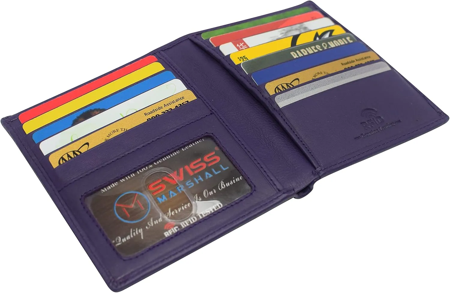 MARSHAL RFID Blocking Bifold Hipster Credit Card Wallet Premium Lambskin Leather (CN Purple)