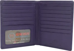 MARSHAL RFID Blocking Bifold Hipster Credit Card Wallet Premium Lambskin Leather (CN Purple)