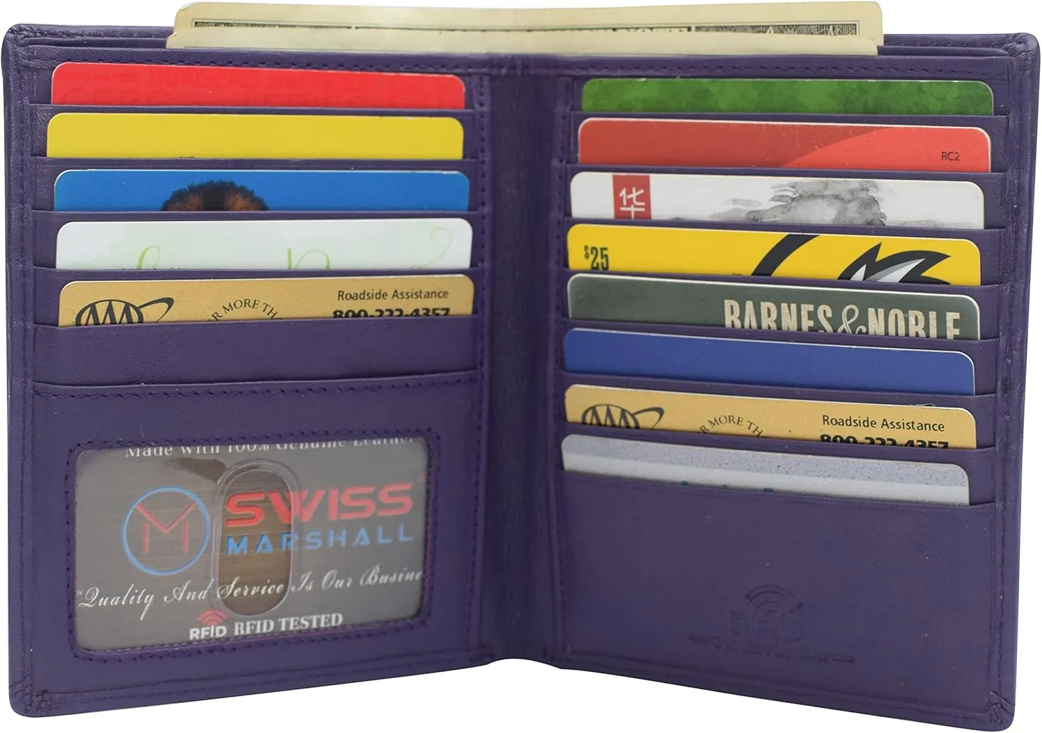 MARSHAL RFID Blocking Bifold Hipster Credit Card Wallet Premium Lambskin Leather (CN Purple)