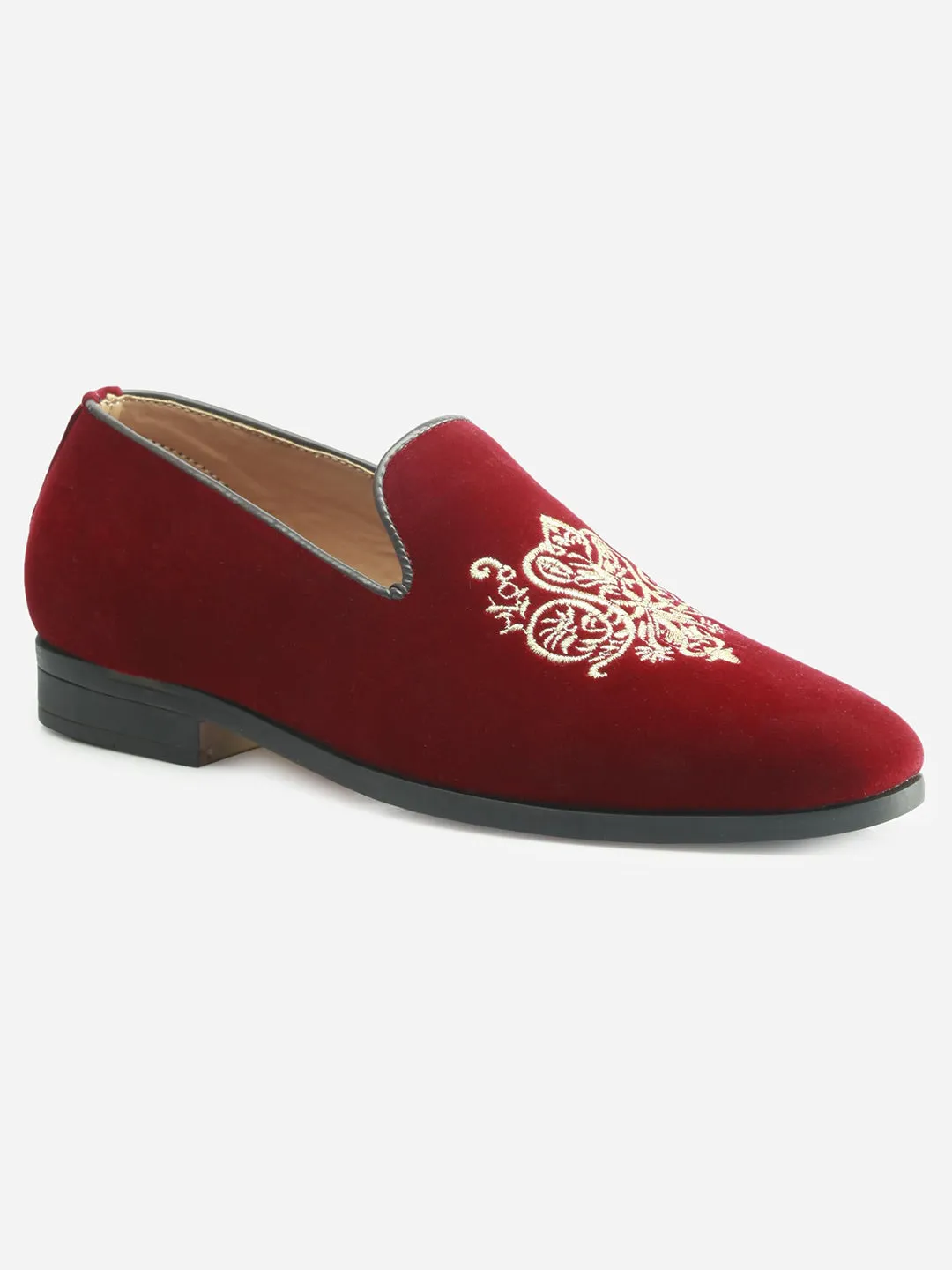 Men's Maroon Embroidery Slip On Casual (IX1046)