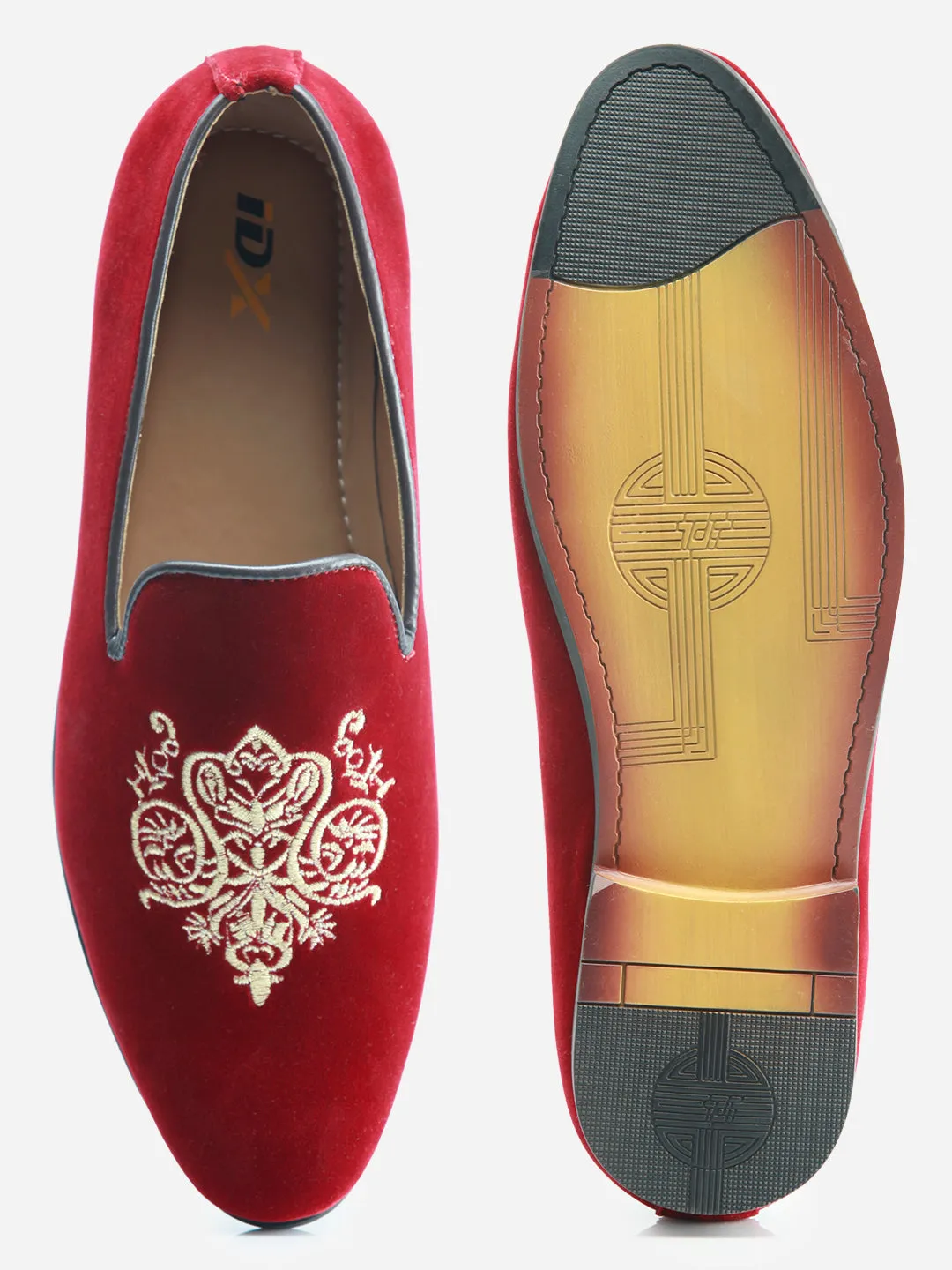 Men's Maroon Embroidery Slip On Casual (IX1046)