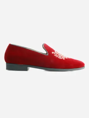 Men's Maroon Embroidery Slip On Casual (IX1046)