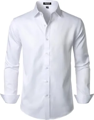 Men's Stretch Wrinkle Free Dress Shirts Formal Wedding Prom Long Sleeve Button Down Shirt