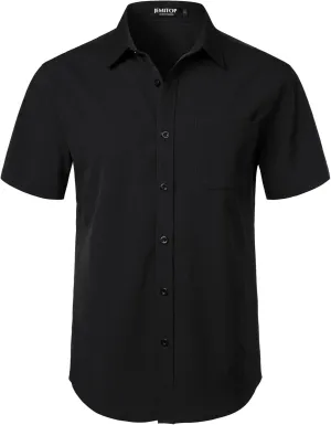 Men's Stretch Wrinkle Free Short Sleeve Texture Shirt Lightweight Summer Button Down Shirts for Beach Vacation