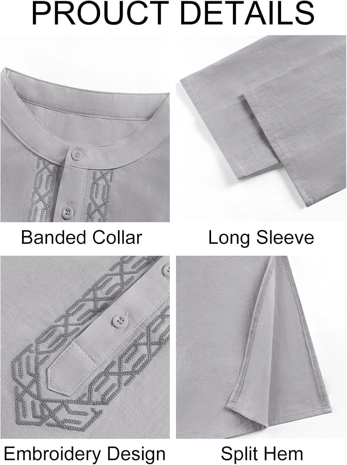 Runcati Mens Kaftan Thobe Button Down Casual Henley Shirts Long Sleeve Robe Cotton Linen Muslim Gown Shirt