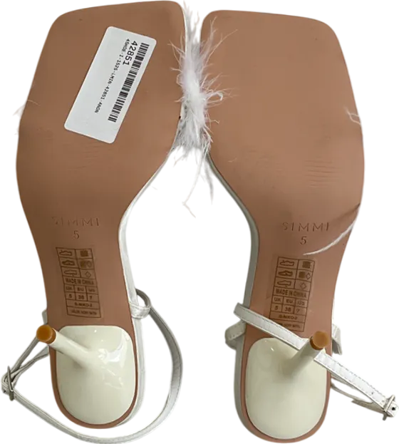 Simmi London Jupiter White Square Toe Fluffy Mid Heel Mules UK 5 EU 38 👠