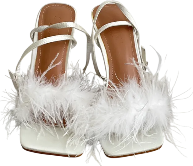 Simmi London Jupiter White Square Toe Fluffy Mid Heel Mules UK 5 EU 38 👠