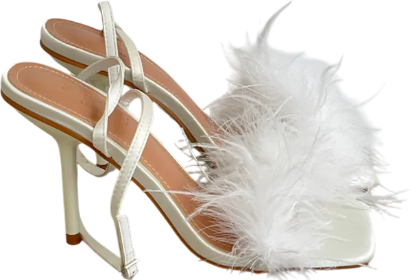 Simmi London Jupiter White Square Toe Fluffy Mid Heel Mules UK 5 EU 38 👠