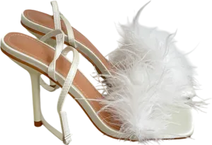 Simmi London Jupiter White Square Toe Fluffy Mid Heel Mules UK 5 EU 38 👠