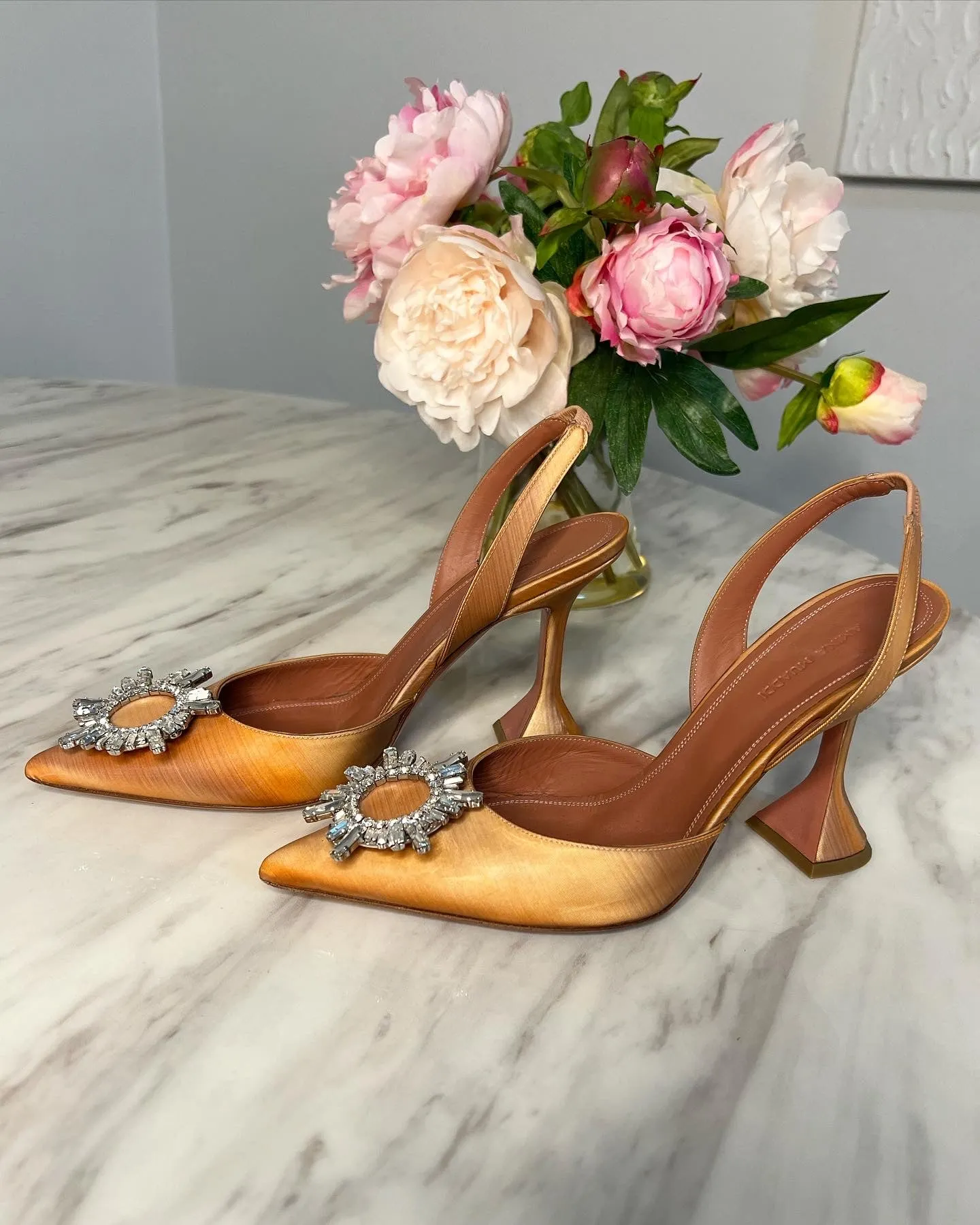 SOLD - Pre-Loved Amina Muaddi Begum Satin Slingback Pumps 95mm Size 39
