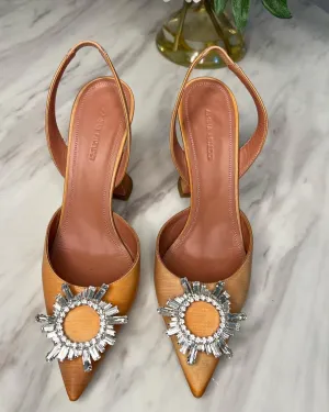 SOLD - Pre-Loved Amina Muaddi Begum Satin Slingback Pumps 95mm Size 39