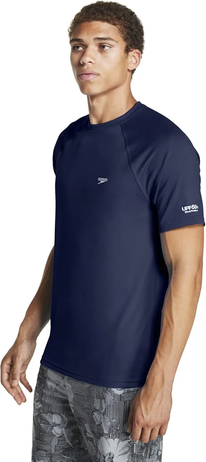 Speedo Men's Uv Swim Shirt Short Sleeve Regular Fit Solid