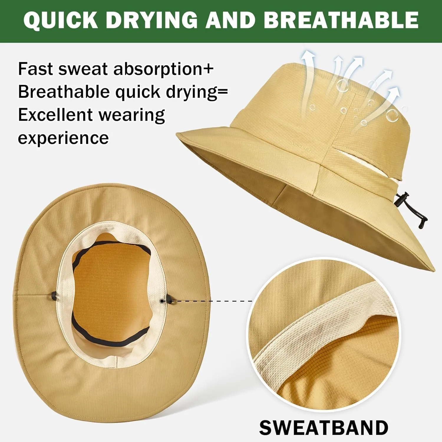 Sukeen Bucket Hat, Waterproof, Skin-Friendly, Shields Neck, Quick-Dry, Breathable, Hat for Fishing, Travel hat