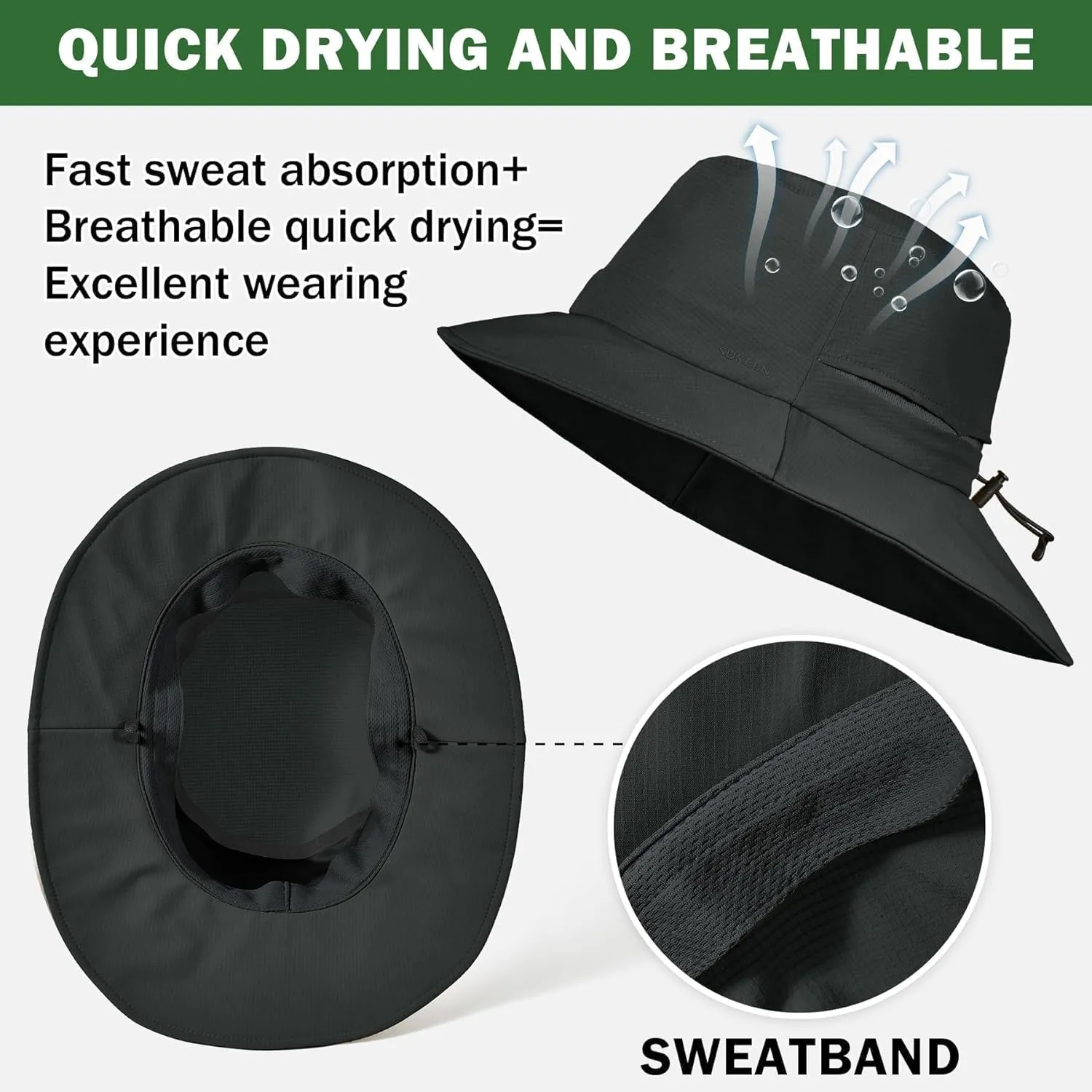 Sukeen Bucket Hat, Waterproof, Skin-Friendly, Shields Neck, Quick-Dry, Breathable, Hat for Fishing, Travel hat